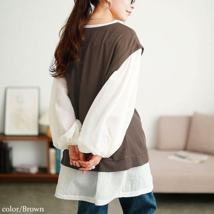 大きいサイズ レディース ワッフルベスト重ね着風チュニック　maru-30196 ブラウン