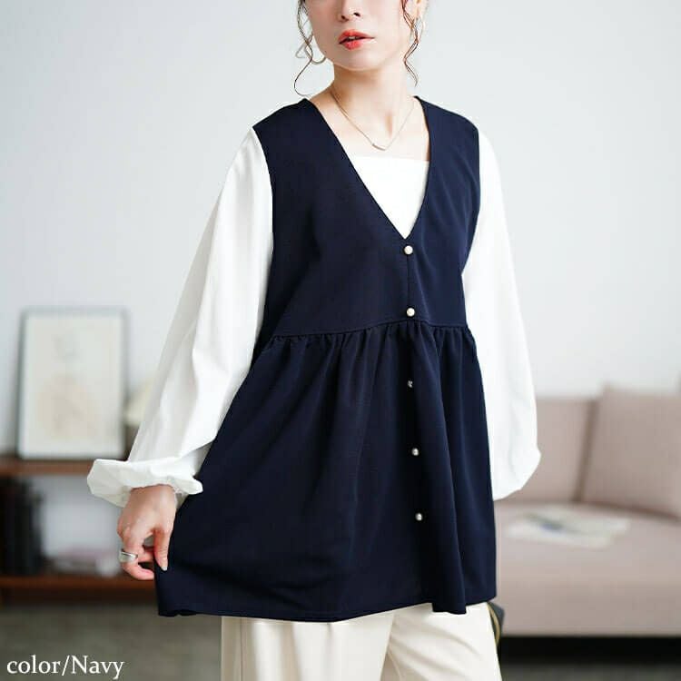 大きいサイズ レディース ペプラムベスト重ね着風チュニック　maru-30195