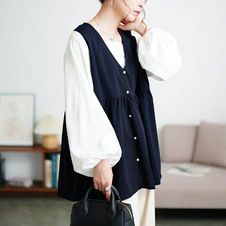 大きいサイズ レディース ペプラムベスト重ね着風チュニック　maru-30195