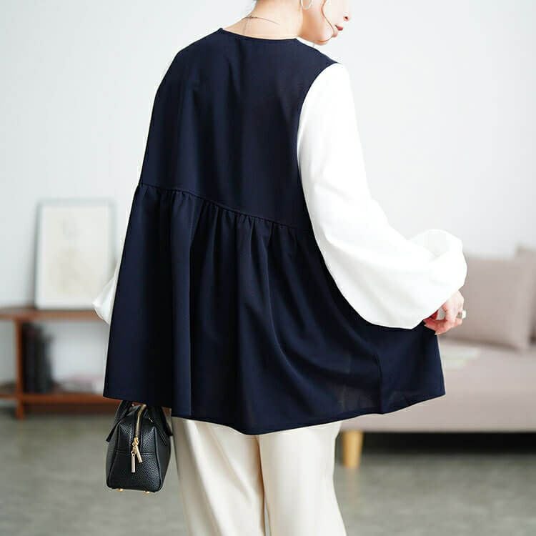 大きいサイズ レディース ペプラムベスト重ね着風チュニック　maru-30195