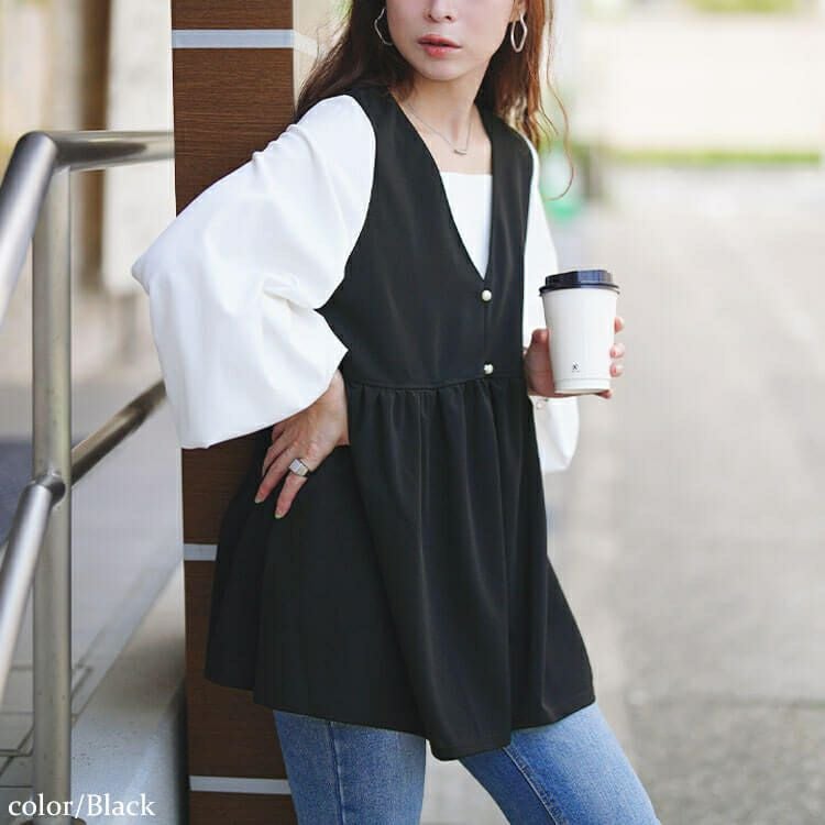 大きいサイズ レディース ペプラムベスト重ね着風チュニック　maru-30195