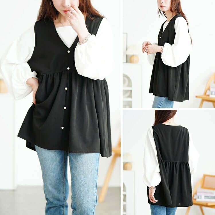 大きいサイズ レディース ペプラムベスト重ね着風チュニック　maru-30195