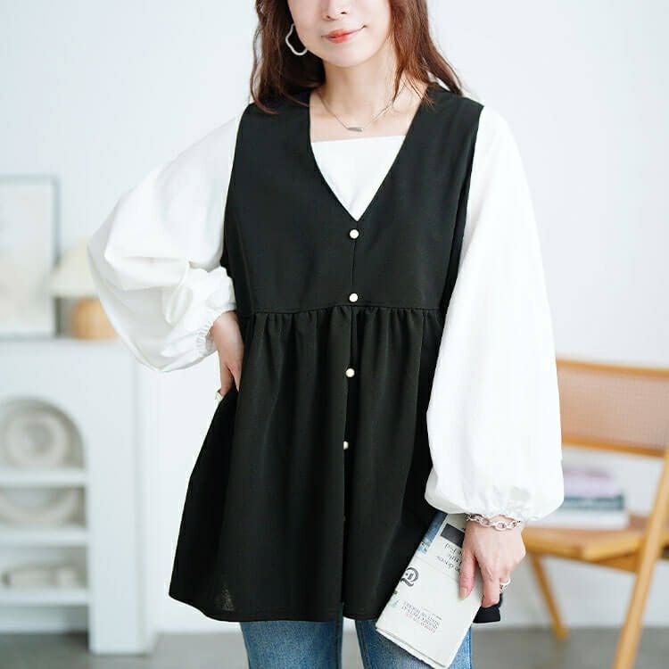 大きいサイズ レディース ペプラムベスト重ね着風チュニック　maru-30195