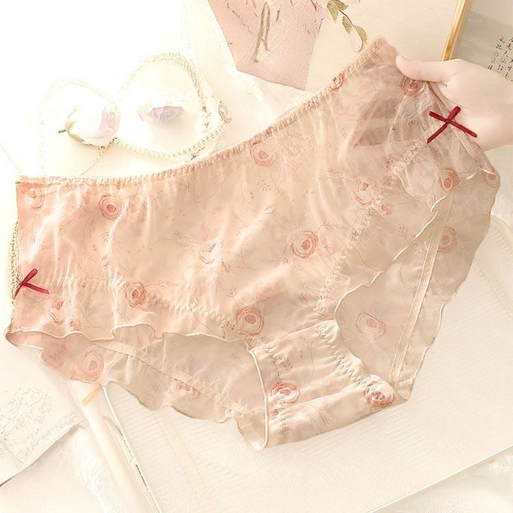 大きいサイズ レディース ローズメッシュリボンショーツ　goldy-1740【メール便可】