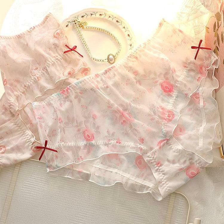 大きいサイズ レディース ローズメッシュリボンショーツ　goldy-1740【メール便可】 ピンク