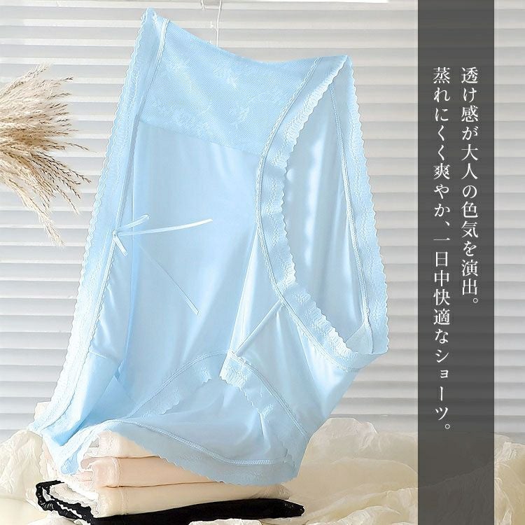 大きいサイズ レディース シアーレースハイウエストショーツ　goldy-1739【メール便可】