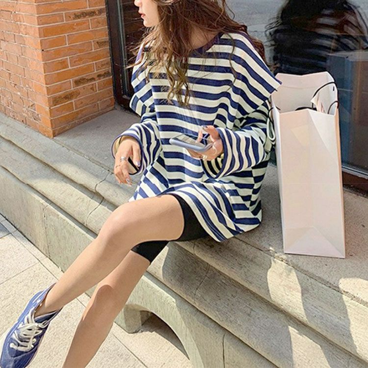 大きいサイズ レディース スリットスリーブボーダーTシャツ　goldy-1737【メール便可】