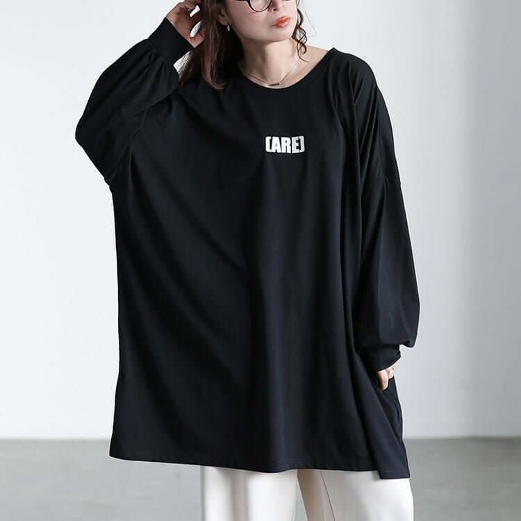 大きいサイズ レディース バックプリントビッグチュニック　maruka-7167 【メール便可】 ブラック