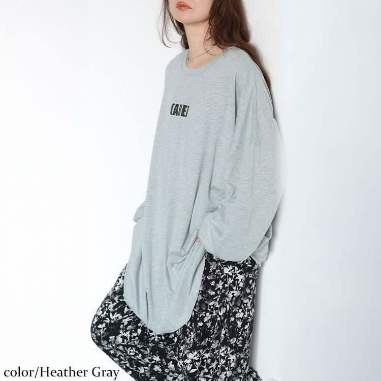 大きいサイズ レディース バックプリントビッグチュニック　maruka-7167 【メール便可】 杢グレー