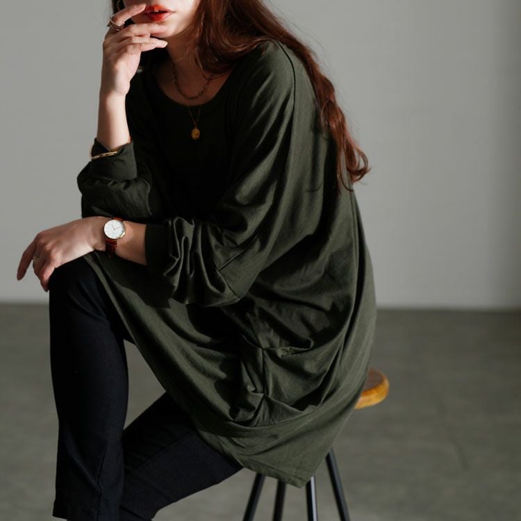 大きいサイズ レディース サイドタックドルマンチュニック　maruka-7166 【メール便可】