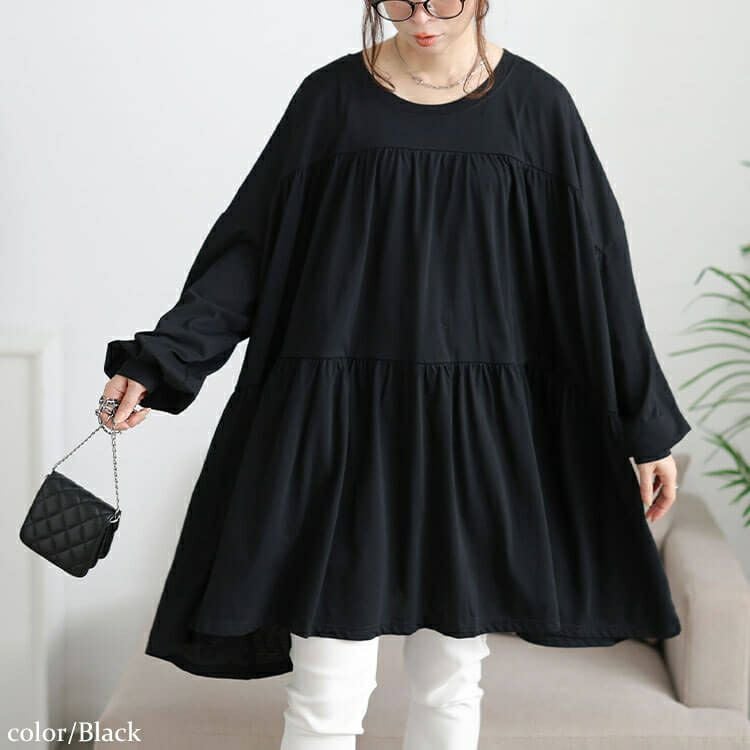 大きいサイズ レディース ティアードビッグチュニックTシャツ　maruka-7165