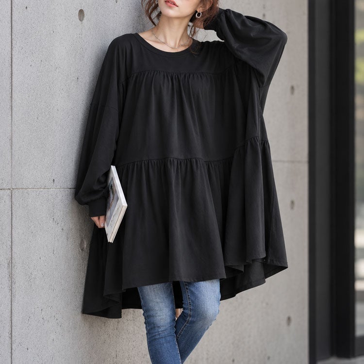 大きいサイズ レディース ティアードビッグチュニックTシャツ　maruka-7165