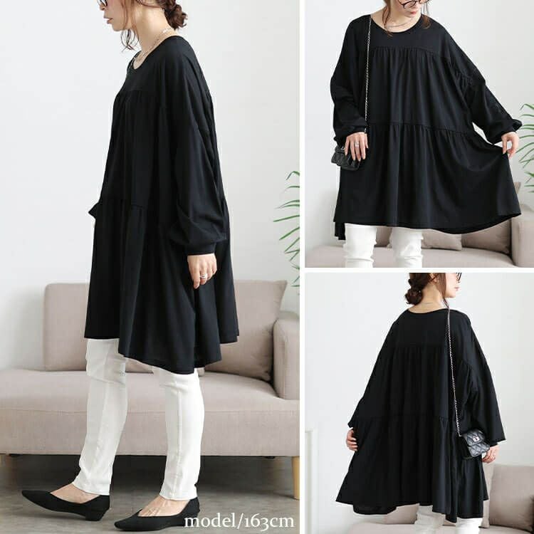 大きいサイズ レディース ティアードビッグチュニックTシャツ　maruka-7165