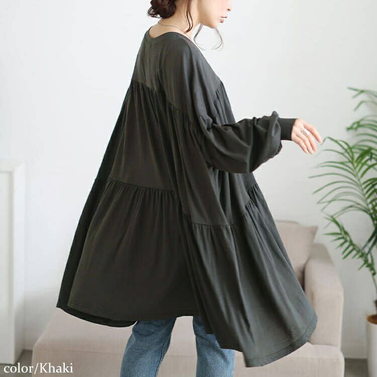 大きいサイズ レディース ティアードビッグチュニックTシャツ　maruka-7165