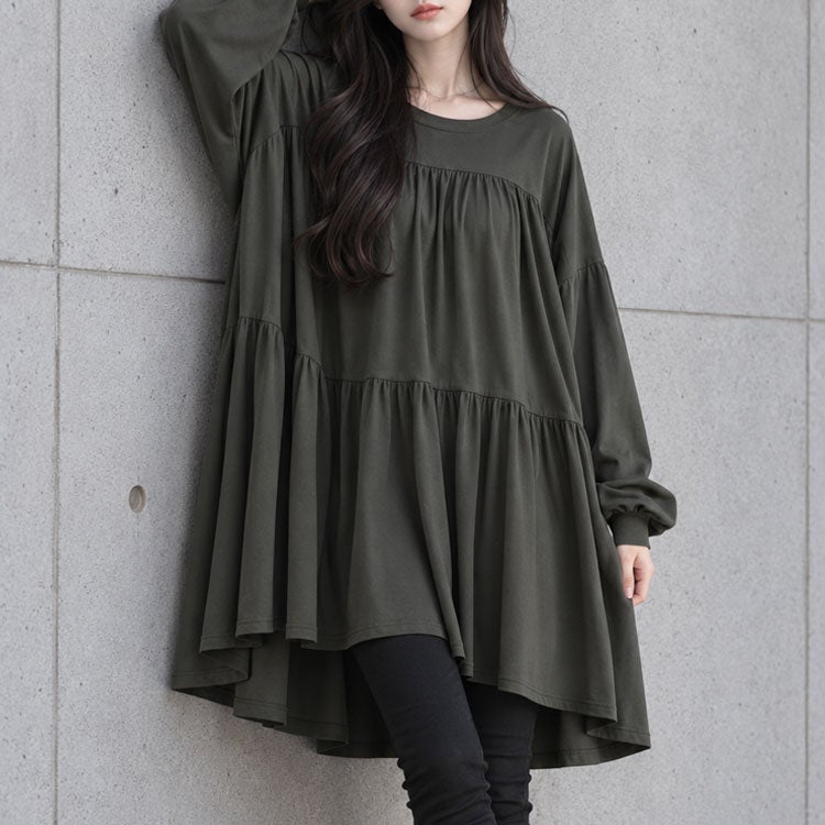 大きいサイズ レディース ティアードビッグチュニックTシャツ　maruka-7165