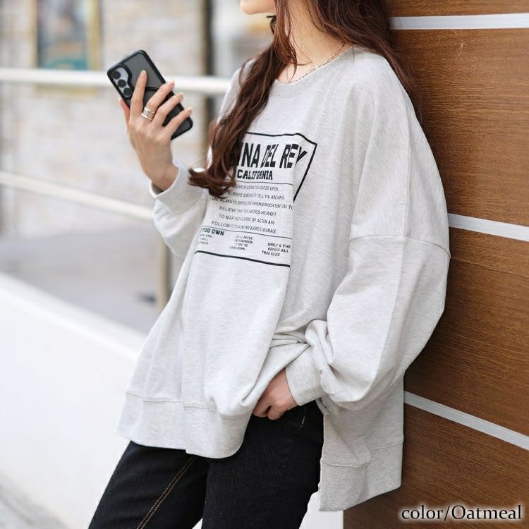 大きいサイズ レディース ロゴプリント脇スリットドルマントレーナー　maruka-7164