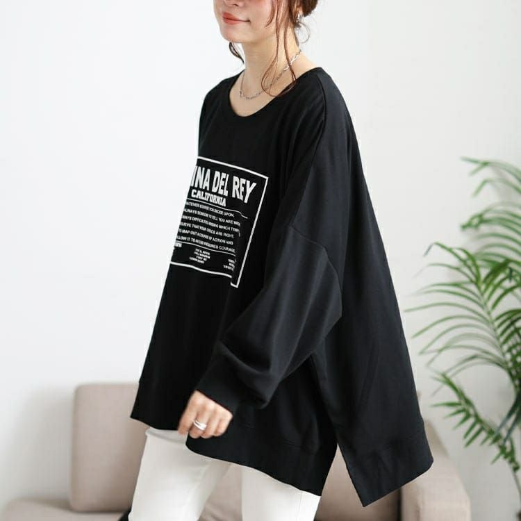 大きいサイズ レディース ロゴプリント脇スリットドルマントレーナー　maruka-7164