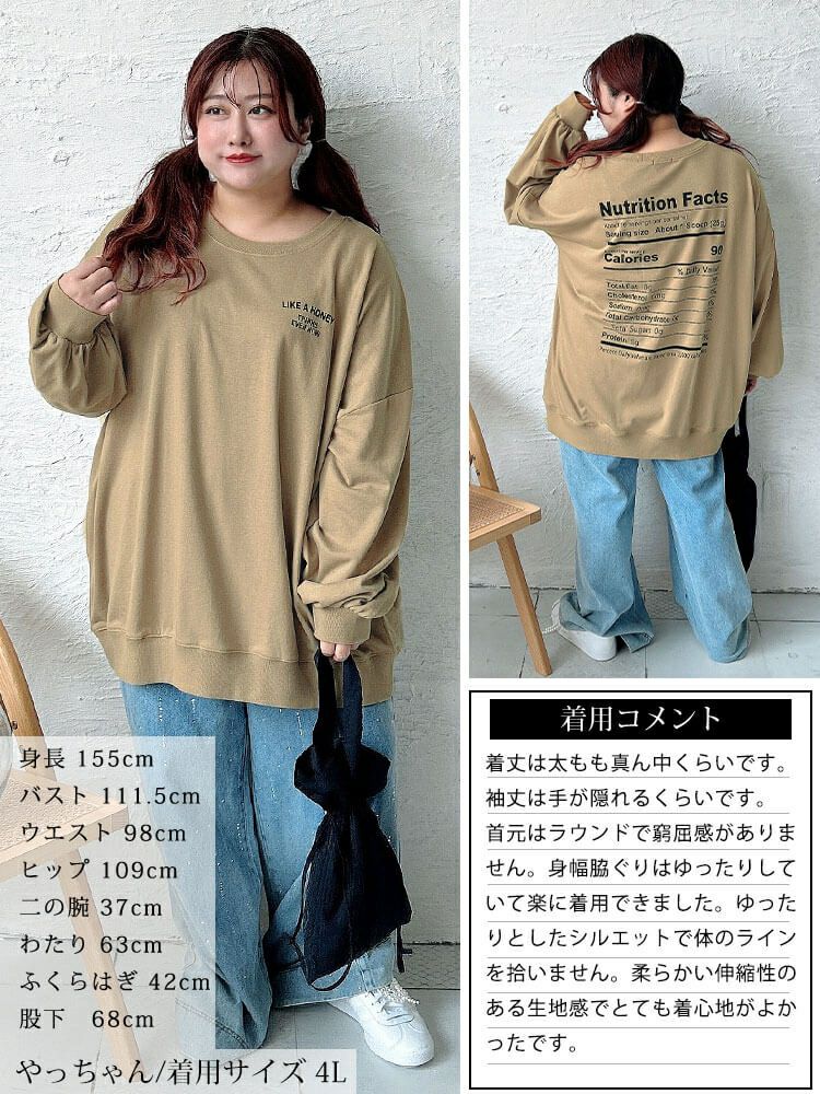 大きいサイズ レディース バックロゴプリントビッグトレーナー　maruka-7163
