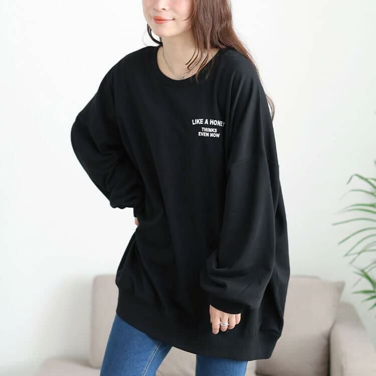 大きいサイズ レディース バックロゴプリントビッグトレーナー　maruka-7163 ブラック