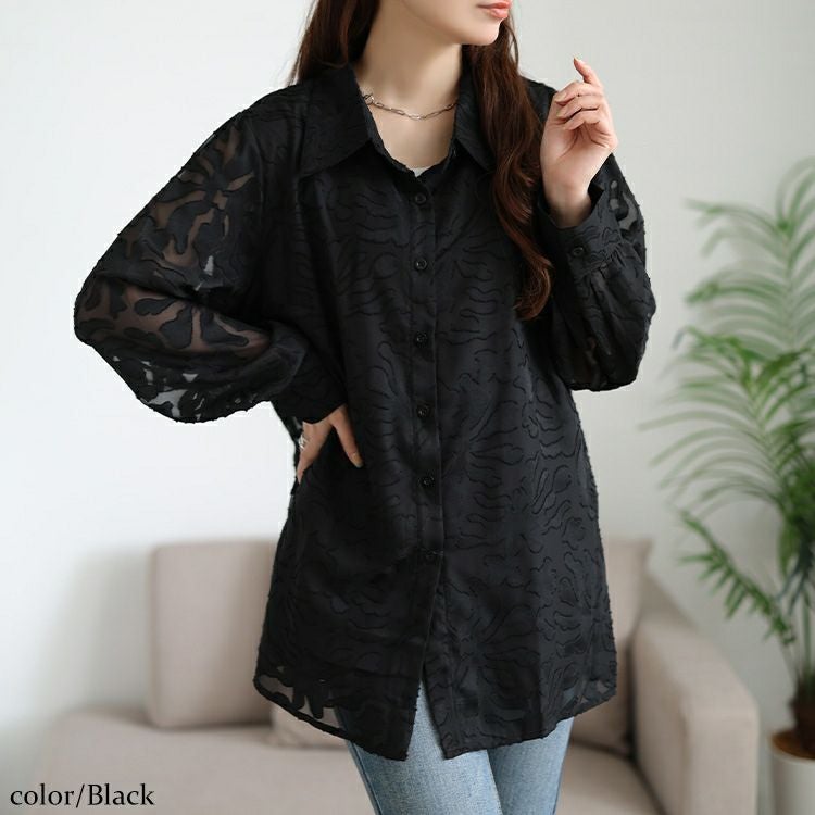 大きいサイズ レディース シアー花柄ロングシャツ　jp545 【メール便可】