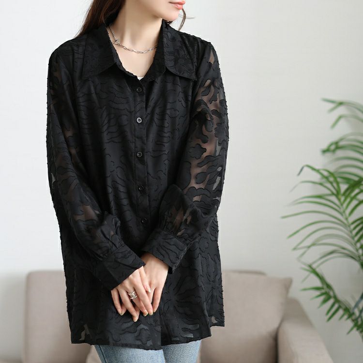 大きいサイズ レディース シアー花柄ロングシャツ　jp545 【メール便可】