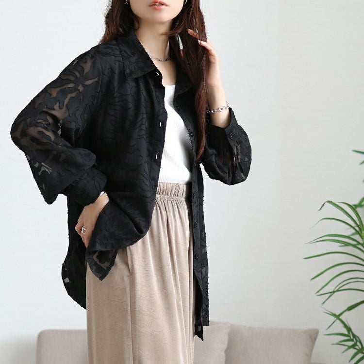 大きいサイズ レディース シアー花柄ロングシャツ jp545 【メール便可