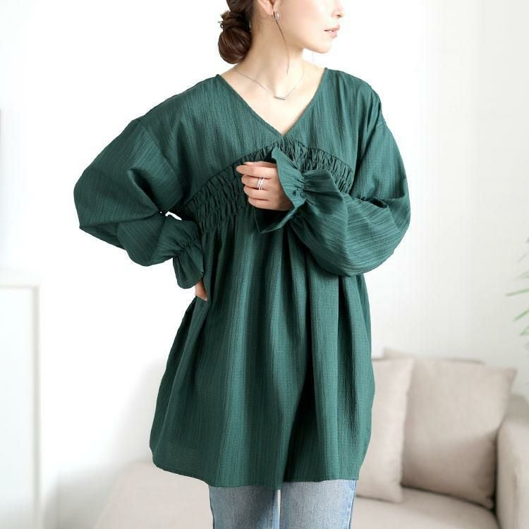 大きいサイズ レディース キャンディスリーブシャーリングチュニック　tani-36961ll グリーン