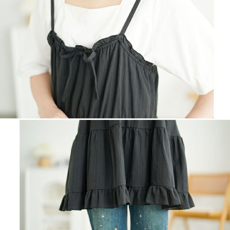 大きいサイズ レディース フリルティアードミニキャミワンピース　tani-36945ll