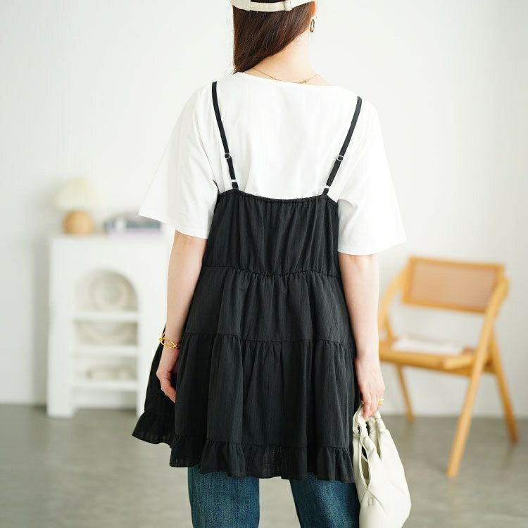 大きいサイズ レディース フリルティアードミニキャミワンピース　tani-36945ll