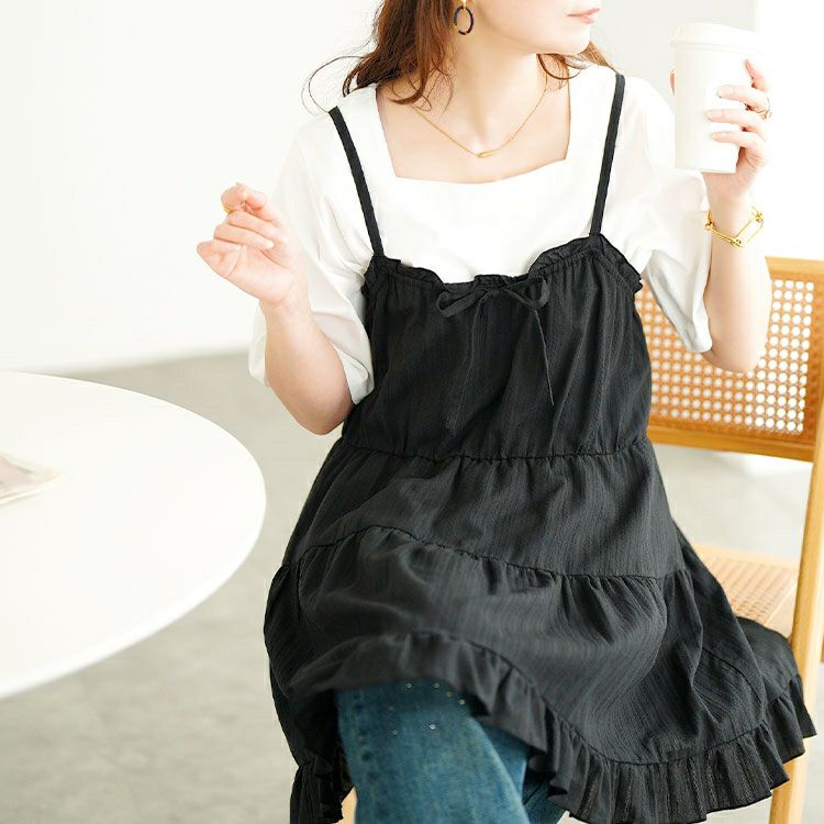 大きいサイズ レディース フリルティアードミニキャミワンピース　tani-36945ll