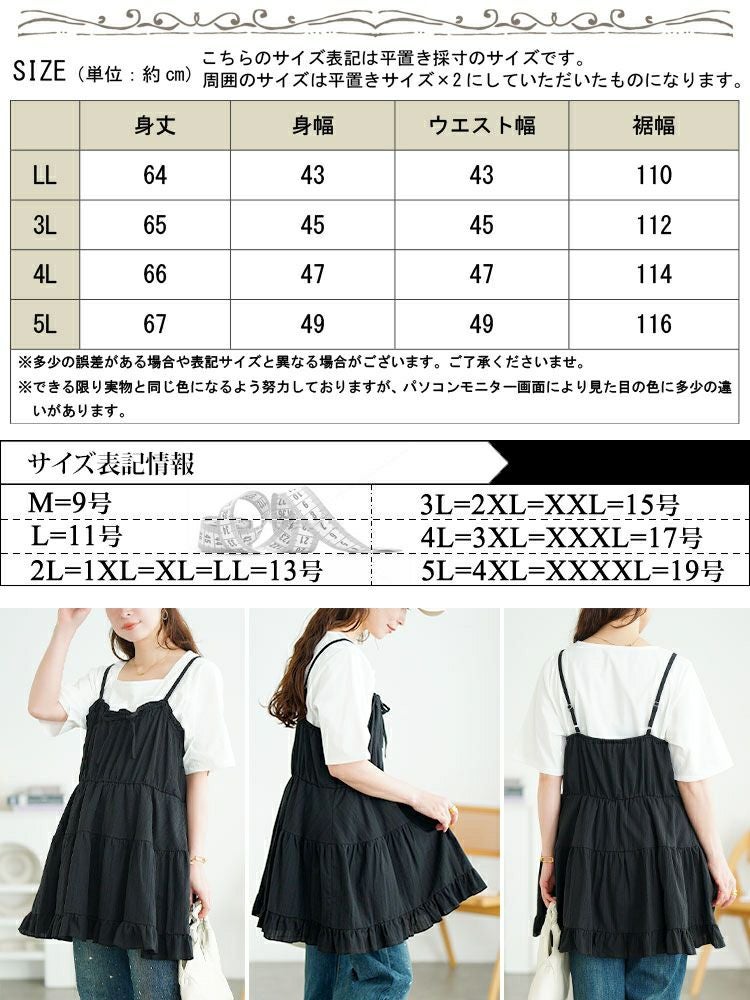 大きいサイズ レディース フリルティアードミニキャミワンピース　tani-36945ll