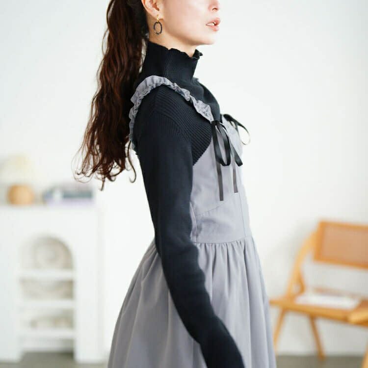 大きいサイズ レディース フリルショルダーリボンジャンパースカート　tani-36837ll