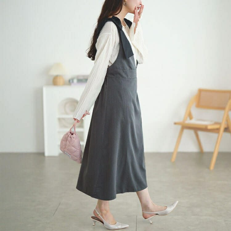 大きいサイズ レディース リボンショルダージャンパースカート　tani-15614ll