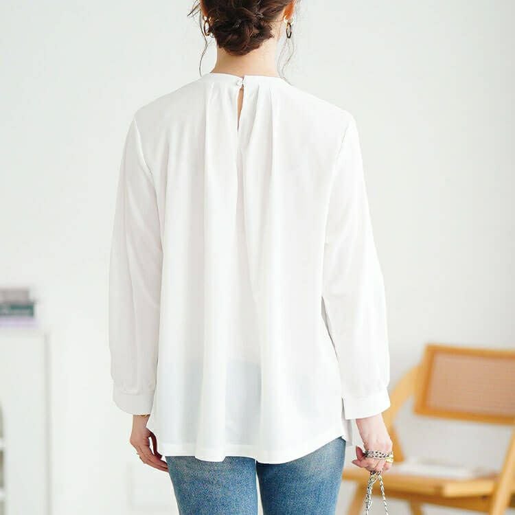 大きいサイズ レディース パールチェーン付きボウタイプルオーバー　mncut-152542 【メール便可】