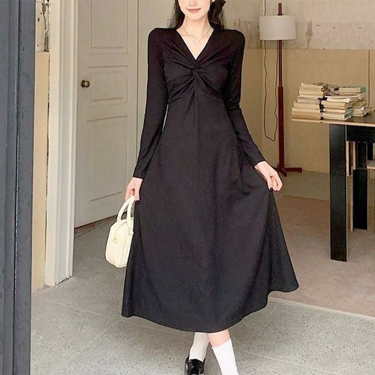 大きいサイズ レディース カシュクール風ツイストワンピース　goldy-1736【メール便可】 ブラック