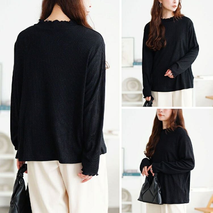 大きいサイズ レディース メロープチハイネックラメリブニット　mncut-152712 【メール便可】