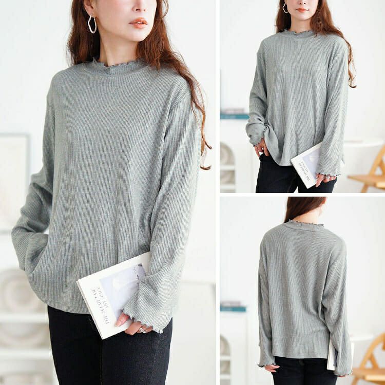 大きいサイズ レディース メロープチハイネックラメリブニット　mncut-152712 【メール便可】