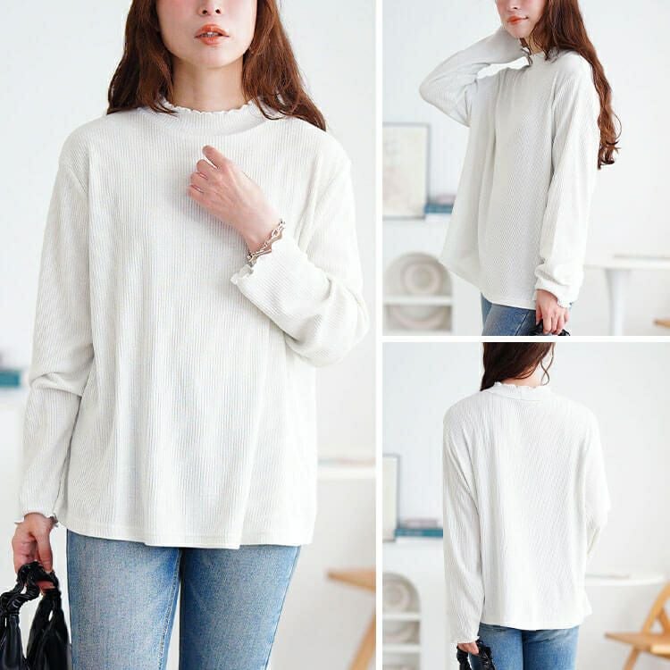 大きいサイズ レディース メロープチハイネックラメリブニット　mncut-152712 【メール便可】