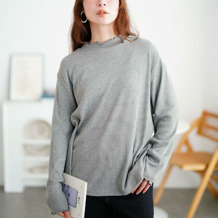 大きいサイズ レディース メロープチハイネックラメリブニット　mncut-152712 【メール便可】 グレー