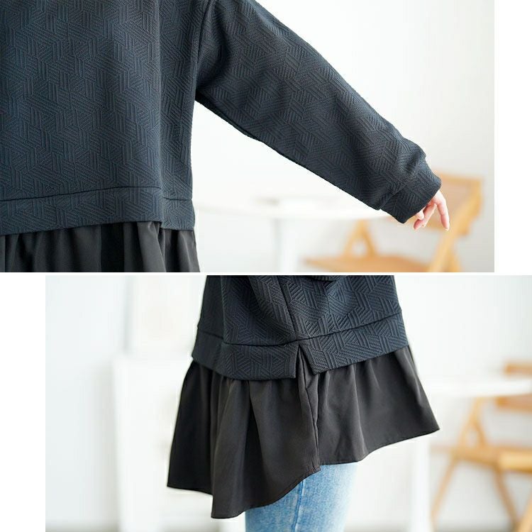大きいサイズ レディース 幾何学カットキルト異素材プルオーバー　mncut-152568