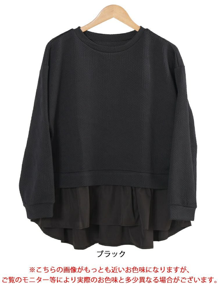 大きいサイズ レディース 幾何学カットキルト異素材プルオーバー　mncut-152568