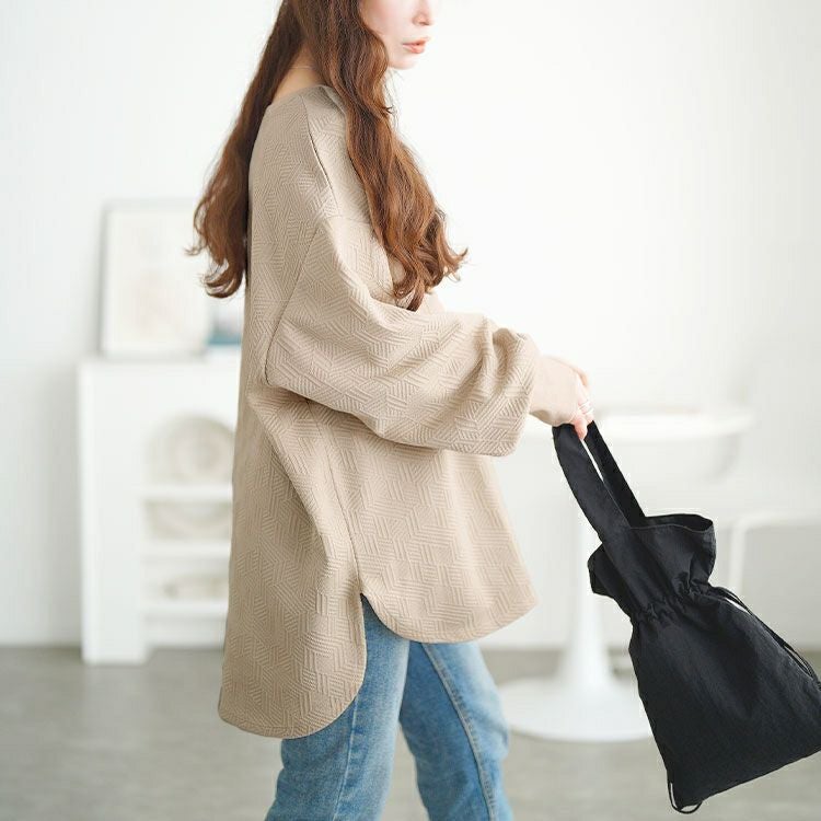 大きいサイズ レディース 幾何学柄カットキルトボートネックチュニック　mncut-152567