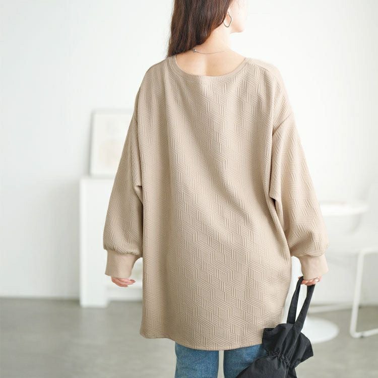 大きいサイズ レディース 幾何学柄カットキルトボートネックチュニック　mncut-152567
