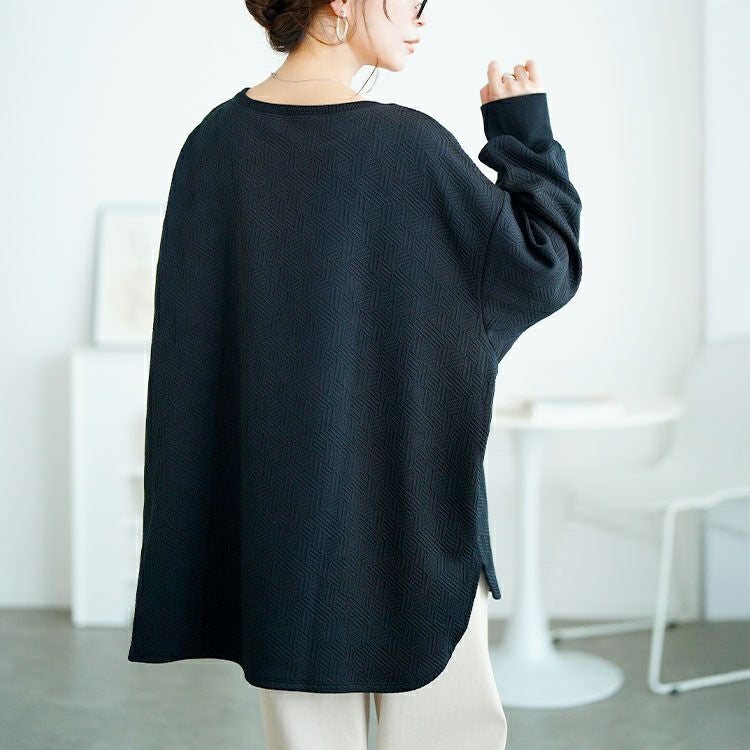 大きいサイズ レディース 幾何学柄カットキルトボートネックチュニック　mncut-152567