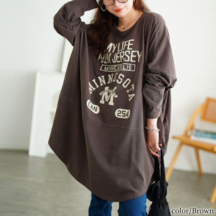 大きいサイズ レディース カレッジロゴコットンチュニック　cros-140374