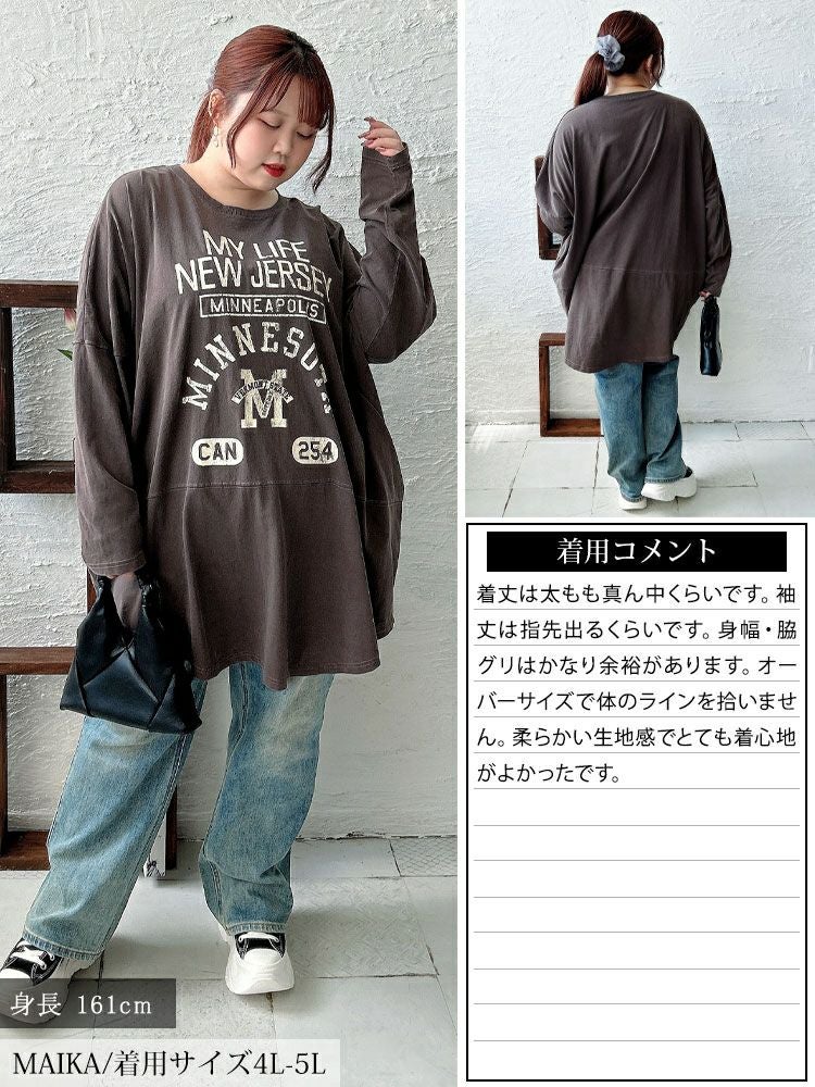 大きいサイズ レディース カレッジロゴコットンチュニック　cros-140374