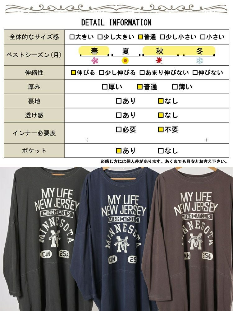 大きいサイズ レディース カレッジロゴコットンチュニック　cros-140374