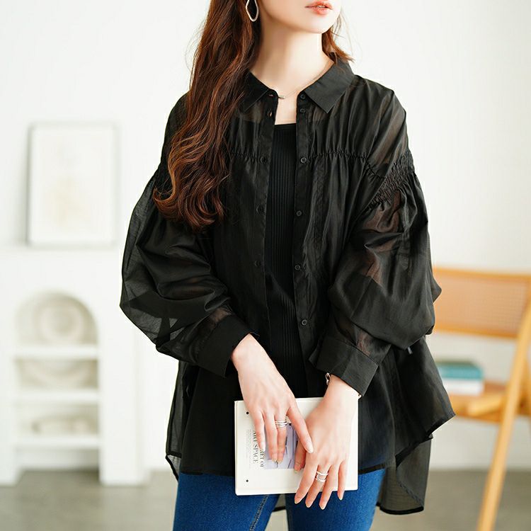 大きいサイズ レディース シャーリングシアーシャツ　tana-ww650050 【メール便可】