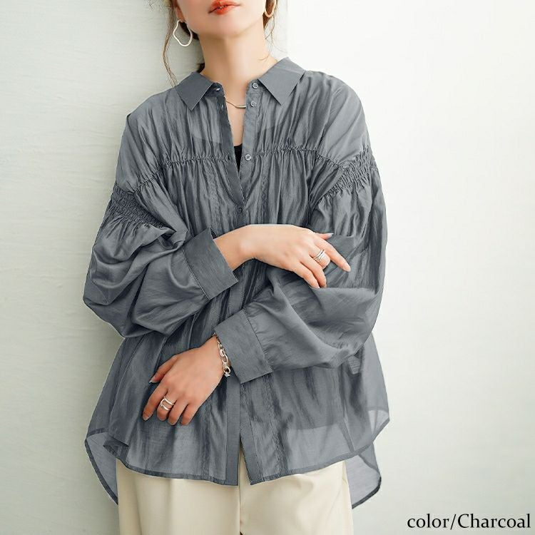 大きいサイズ レディース シャーリングシアーシャツ　tana-ww650050 【メール便可】