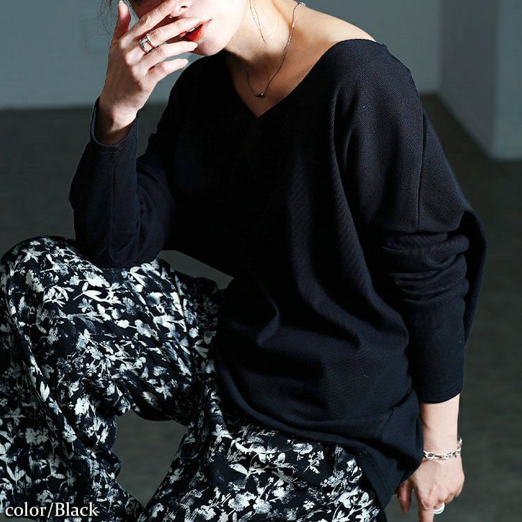 大きいサイズ レディース Vネックリブドルマンプルオーバー　jp564